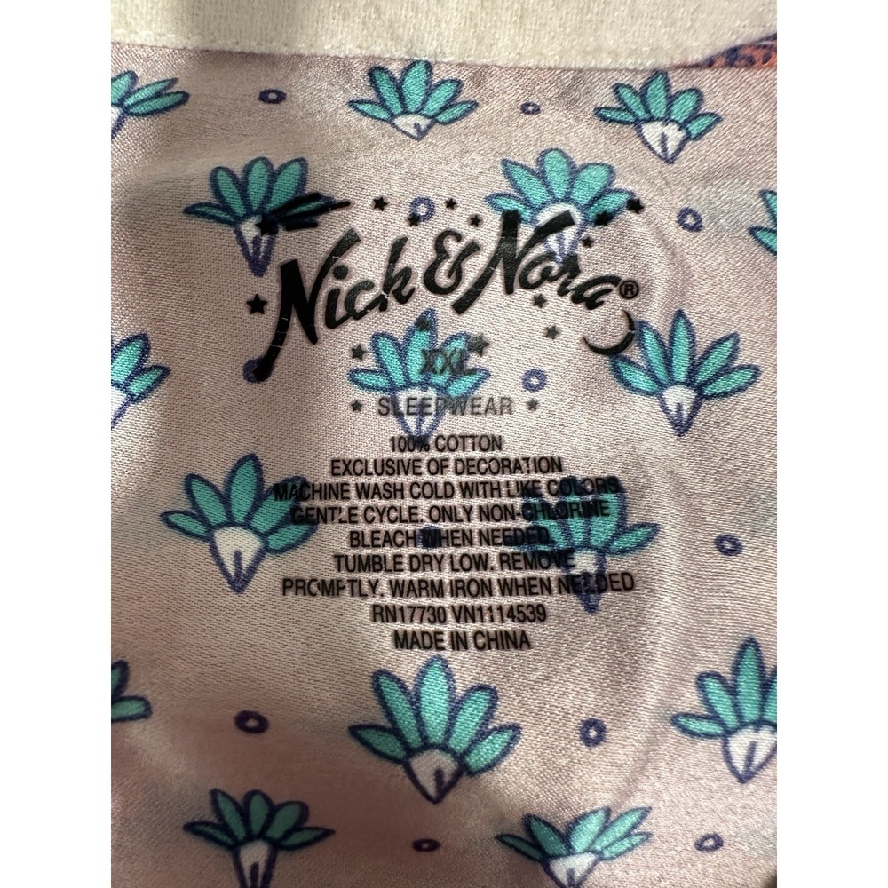 Nick & Nora Pajama Top Womens XXL Pink Blue Owls Flannel Cozy Button Up - Picture 5 of 6